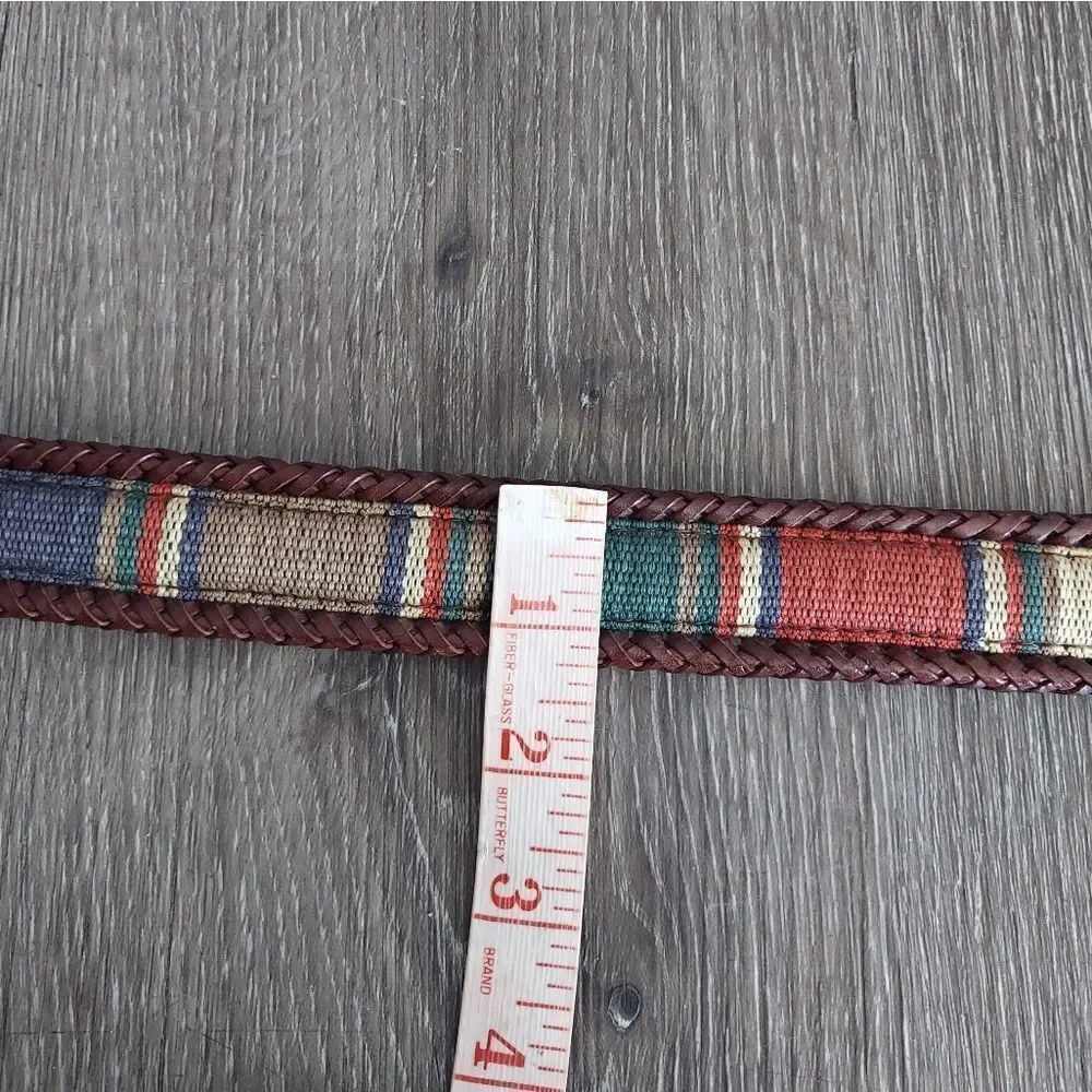 Vintage REI Tapestry Brown Leather Belt Solid Brass Buckle Size 40